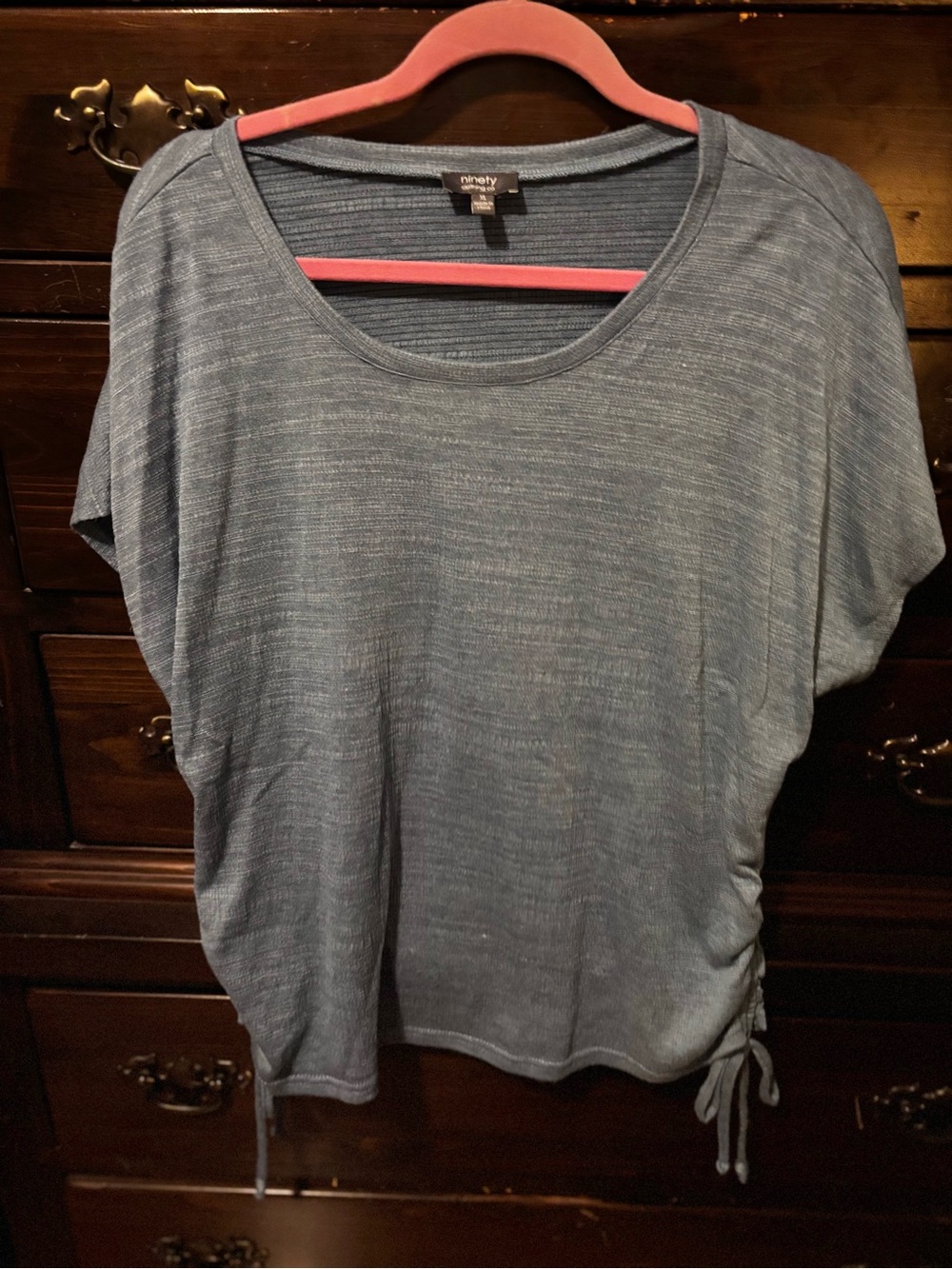 Ninety Heathered Blue Short-Sleeve Scoop Neck Top with Side Ties